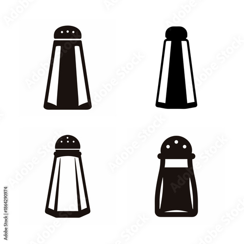 Collection of various minimalist salt and pepper shaker icons for seasoning and kitchen concepts