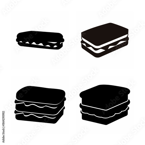 Black and white silhouette icons showcasing various sandwich and layered food designs