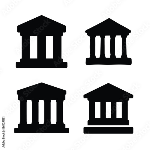 Collection of classical building silhouettes representing various institutions and official structures