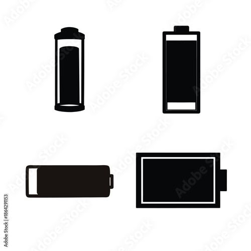 Minimalist black and white battery icons representing charge levels for user interfaces and devices