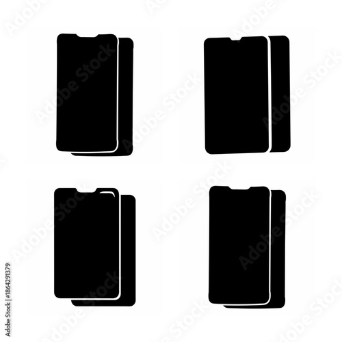 A set of four black smartphone screen protector or phone overlay icon designs on a white background