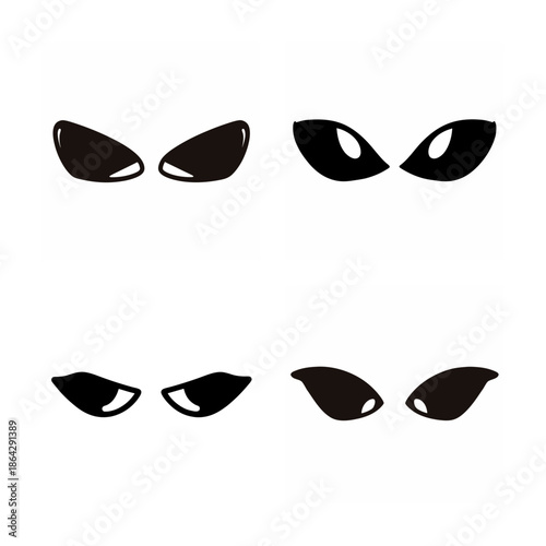 Expressive black cartoon eyes in four unique designs conveying different emotions and personalities