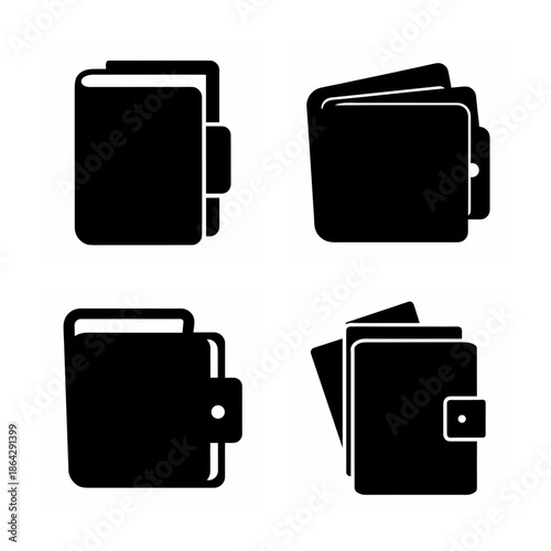 Minimalist black silhouette wallet and cardholder icons for financial designs
