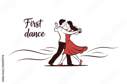 Romantic first dance of bride and groom illustration