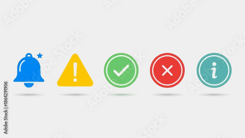 Notification icons set with various symbols and colors.