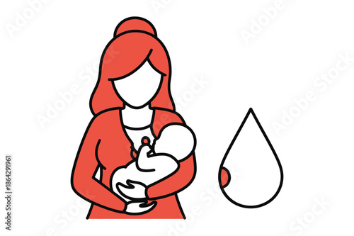 Mother breastfeeding newborn baby with milk drop icon