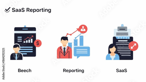 SaaS Reporting Infographic with Business Icons and Graphics.