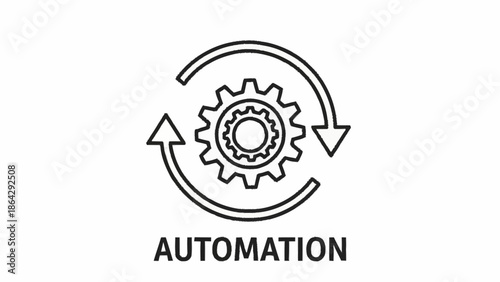 Simple black and white automation icon with gear and arrows.