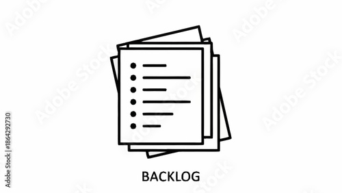 Simple line illustration of a stack of documents labeled backlog.