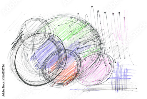 Fotografia artistic scribbling circle, colorful hatching, grunge abstract isolated on white