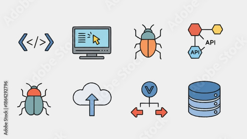 Software Development and Bug Tracking Icons.