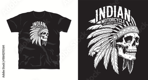 Native American skull motorcycle t-shirt design