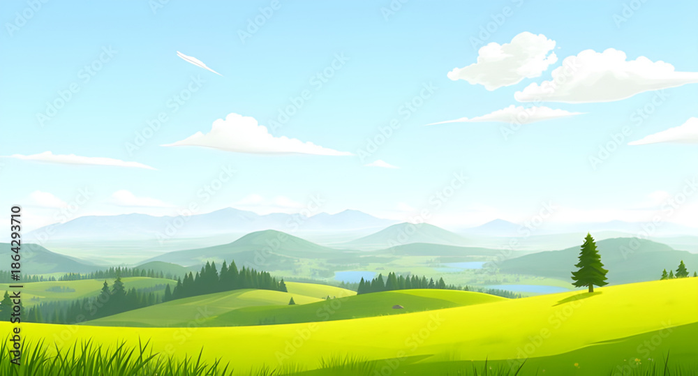 Obraz premium landscape green grass blue sky, countryside grass field, natural outdoor scenery, fresh meadow landscape, clear blue sky view, green grass plains, peaceful rural nature, sunny day field, open countrys