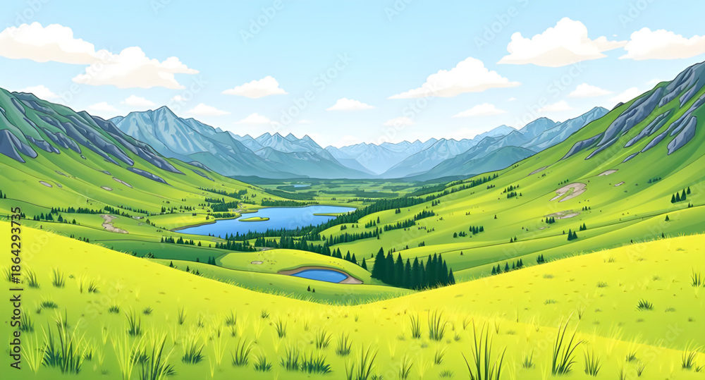 Obraz premium green grass and blue sky landscape, natural meadow background, grassy land scenery, blue sky field view, fresh outdoor nature, spring countryside scene, open grass meadow, peaceful nature landscape, s