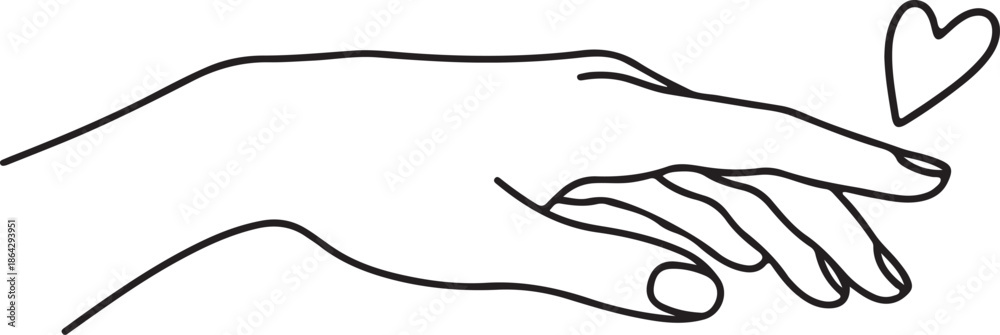 Obraz premium A minimalist hand outline with a small heart floating gently above the extended fingers