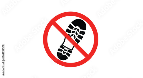 Red and black prohibition sign featuring a shoe print crossed out to indicate no stepping or walking allowed in a specific area.