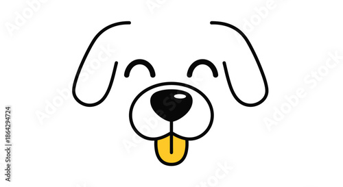 Cute dog face illustration with happy expression and yellow tongue sticking out over plain white background for kids.