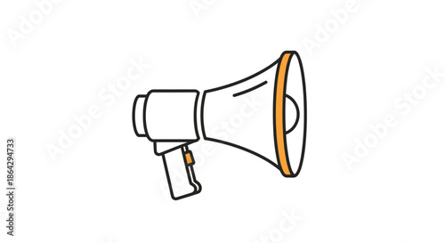 Megaphone or loudspeaker icon with orange details isolated on a white background for communication and announcement concepts.