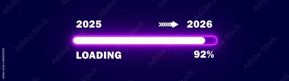 New year 2026 loading bar animation. Year changing from 2025 to 2026 ...