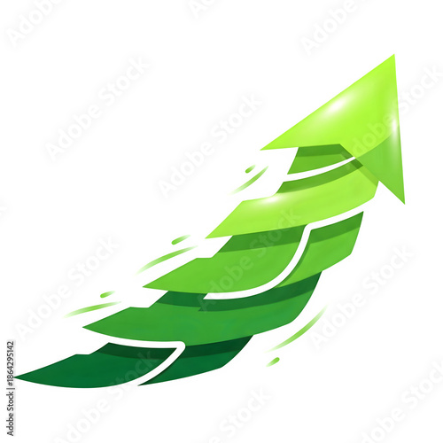 Green arrow graphic with leafy elements on black background