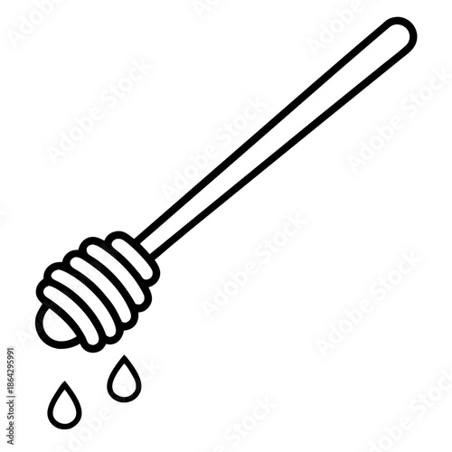 Golden Honey Dripping From Wooden Dipper On White Background