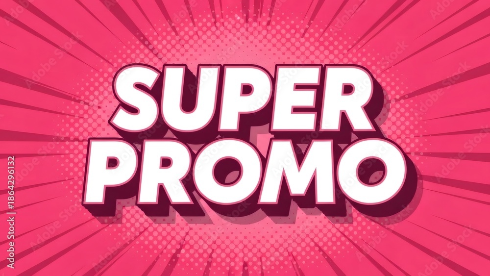 Obraz premium Bold 'Super Promo' text with vibrant pink comic book style bursting background for sale announcements