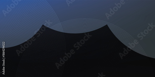 Abstract dark blue and black curved shapes background.