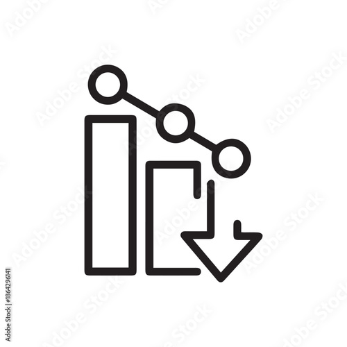 Falling arrow pixel perfect linear icon. Poor performance. Business forecast and prediction. Thin line illustration. Contour symbol. Vector outline drawing. Editable stroke. Poppins font used
