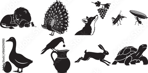 Animal silhouettes isolated on transparent background vector set collection