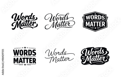 Diverse Lettering Designs. Words matter. Set lettering. harmonious lettering variations of the same emblematic concept, each with different artistic