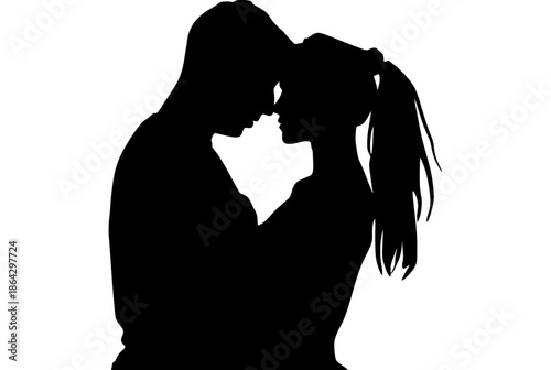 Silhouette of a couple embracing isolated on white background, Vector, illustration