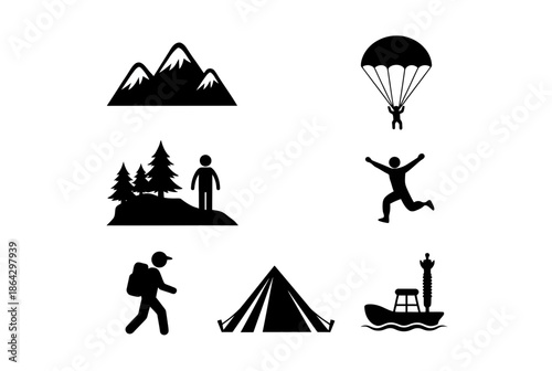 Outdoor adventure icons isolated on white background, Vector, illustration