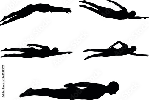 Various swimming strokes illustrated isolated on white background, Vector, illustration