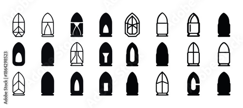 Silhouette and outline variations of bullet shapes in black and