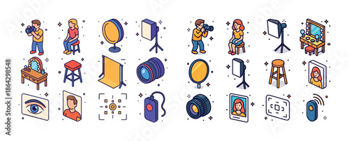 Photography studio set with equipment and people