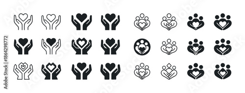 Variety of heart and hands icons symbolizing care and community