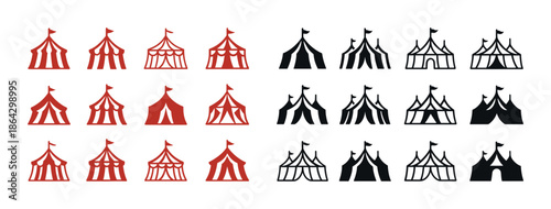 Variety of circus tent icons in red and black