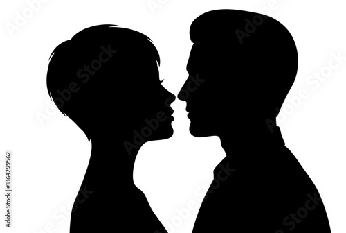 Silhouette of a couple kissing isolated on white background, Vector, illustration