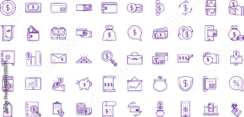 Finances and business line-art icon set Free Vector