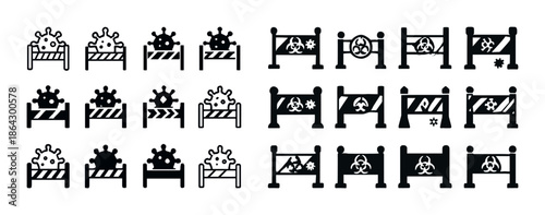 Virus and biohazard warning icons in linear black and white desi