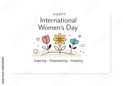 Elegant Women's Day Card. International Women?s Day card design. Elegant minimal greeting card with abstract flowers and gentle shapes, expressing appreciation