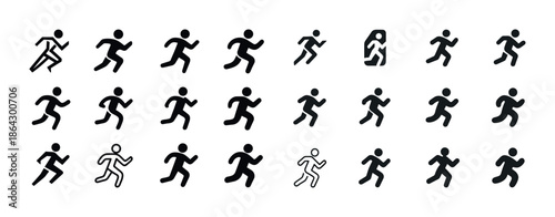 Collection of running icons in various styles and poses