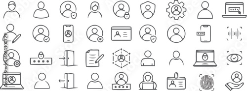 Monochrome Vector User Account Line Icon Set