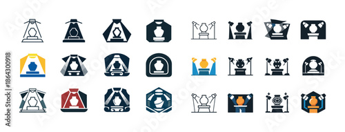 Diverse jewelry display icon set: showcases, necklaces, spotlights, transparent backgrounds