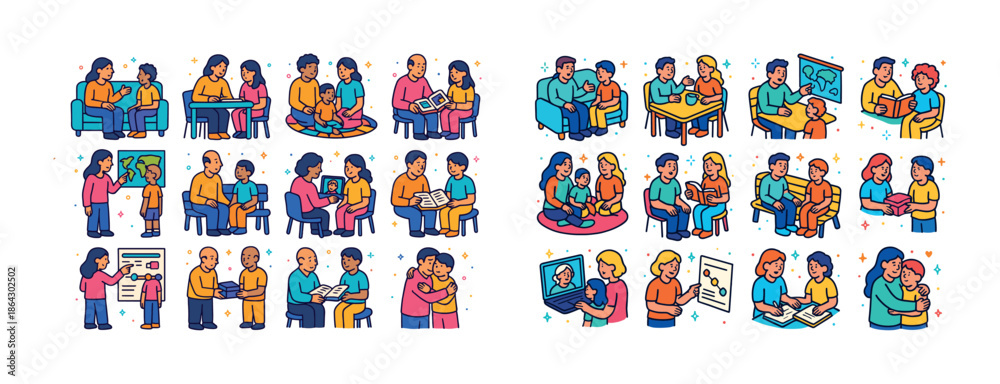 Obraz premium Diverse families engaging in educational and leisure activities together