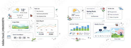 Weather dashboard ui with task lists and activity trackers
