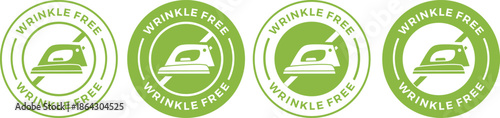 Green 'WRINKLE FREE' Laundry Care Icons Set with Iron Symbol Vector