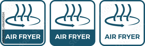 Set of Three Air Fryer Vector Icons with Heating Waves and Airflow Arrows