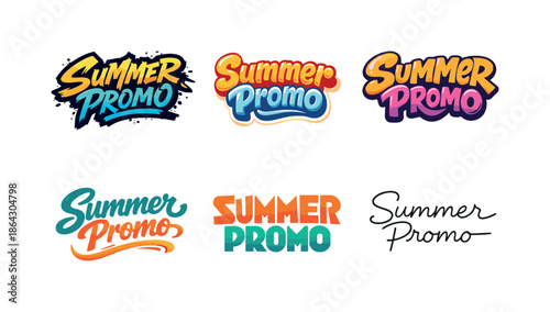 Summer Lettering Grid. summer promo set. Set lettering. harmonious lettering variations of the same emblematic concept, each with different artistic