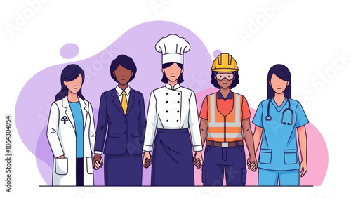 Diverse Professionals Standing Together in Various Occupations.